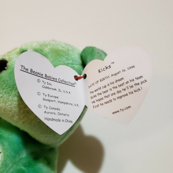 Ty Beanie Babies KICKS Soccer Football Bear - Picture 6 of 9